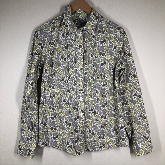 Boden Long Sleeve Button Down Leaf Print Shirt Pleated Collared Career US 6 - Picture 1 of 8
